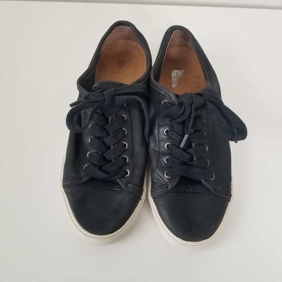 Frye Black Leather Mindy Low Lace Sneakers Size 7 - Picture 11 of 13